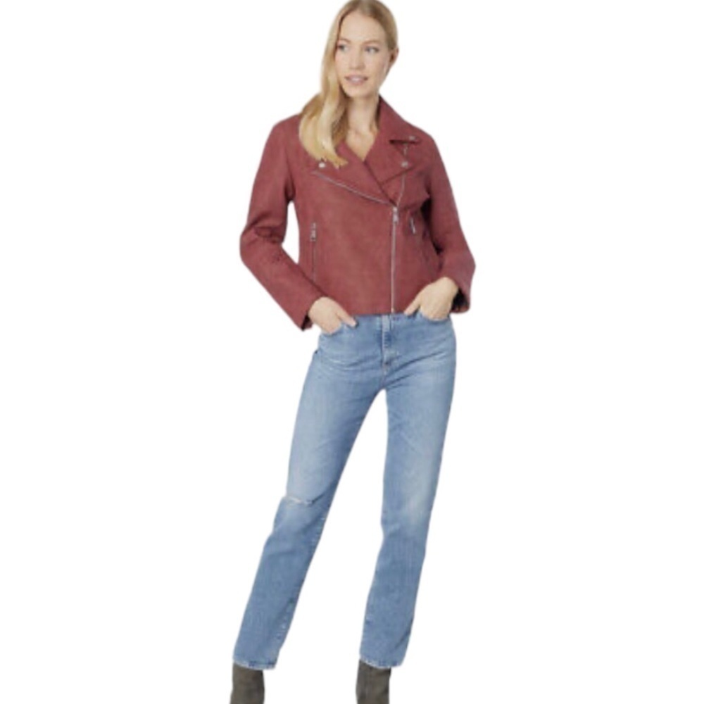 Avec Les Filles Faux Suede Moto Jacket XS Rust Red - Picture 16 of 16